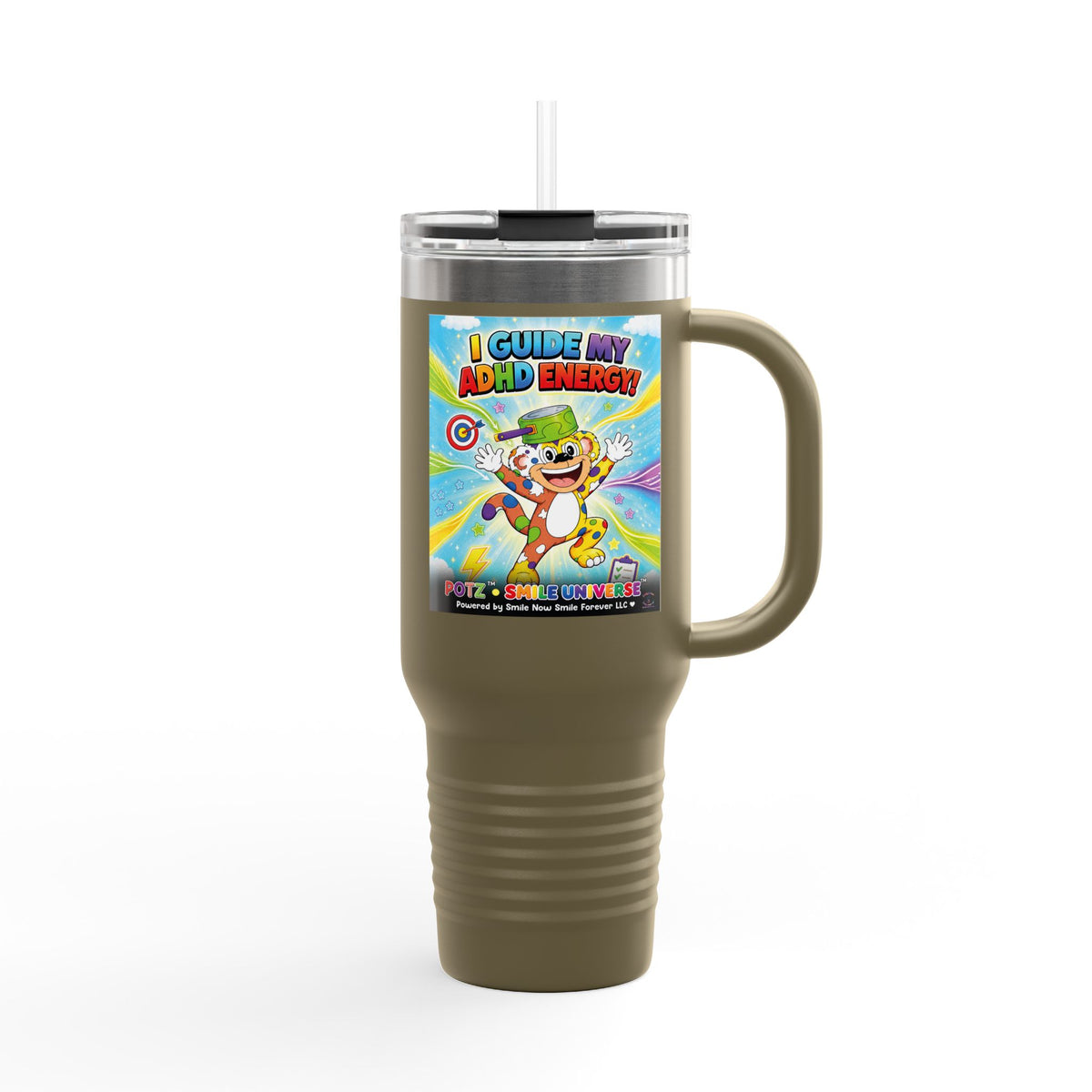 Potz™ Insulated Travel Mug 40oz – "I Guide My ADHD Energy!" Graphic Tumbler | Smile Universe Collection