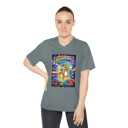 Potz™ Women's Performance V-Neck T-Shirt – "Energy is My Superpower!" Graphic Tee | Smile Universe Collection