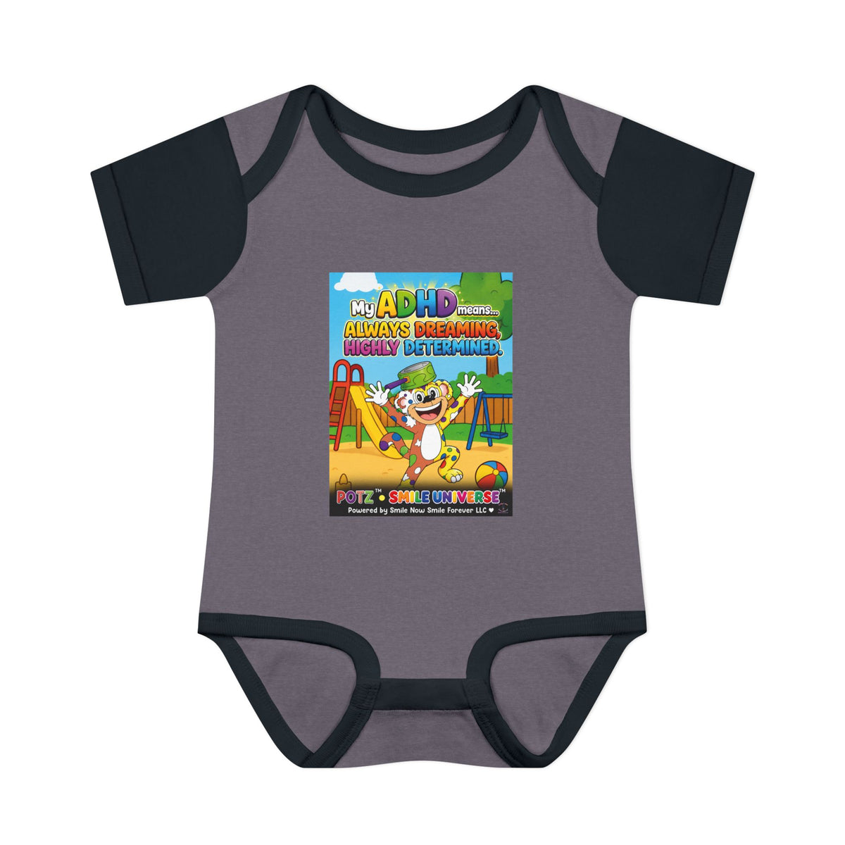 Potz™ Infant Baby Rib Bodysuit – "My ADHD Means Always Dreaming, Highly Determined" Graphic Onesie | Smile Universe Collection