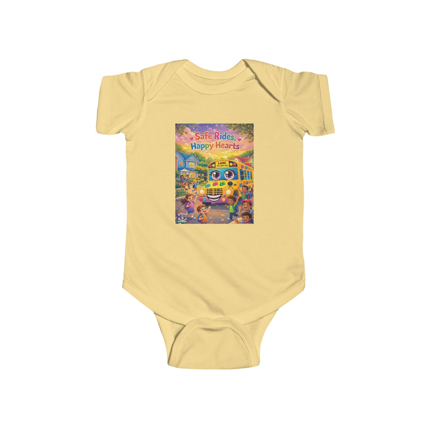 Lani™ Infant Fine Jersey Bodysuit – "Safe Rides, Happy Hearts" Graphic