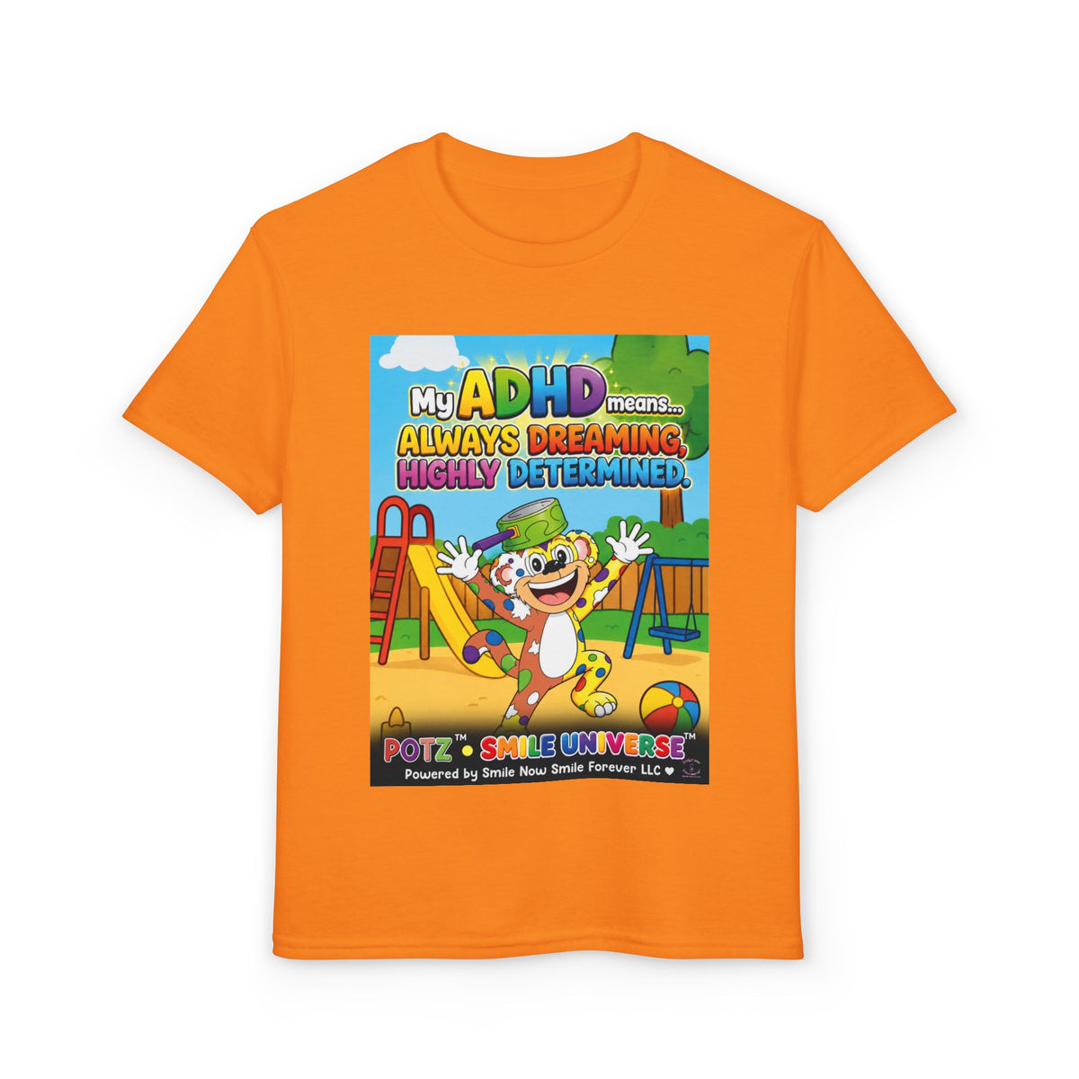 Potz™ Youth DryBlend® T-Shirt – "My ADHD Means Always Dreaming, Highly Determined" Graphic Tee | Smile Universe Collection
