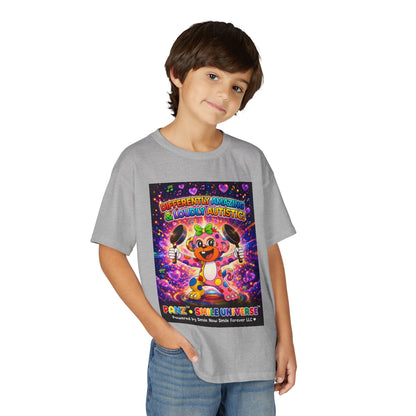 Panz™ Youth DryBlend® T-Shirt – "Differently Amazing & Loudly Autistic!" Graphic | Smile Universe Collection