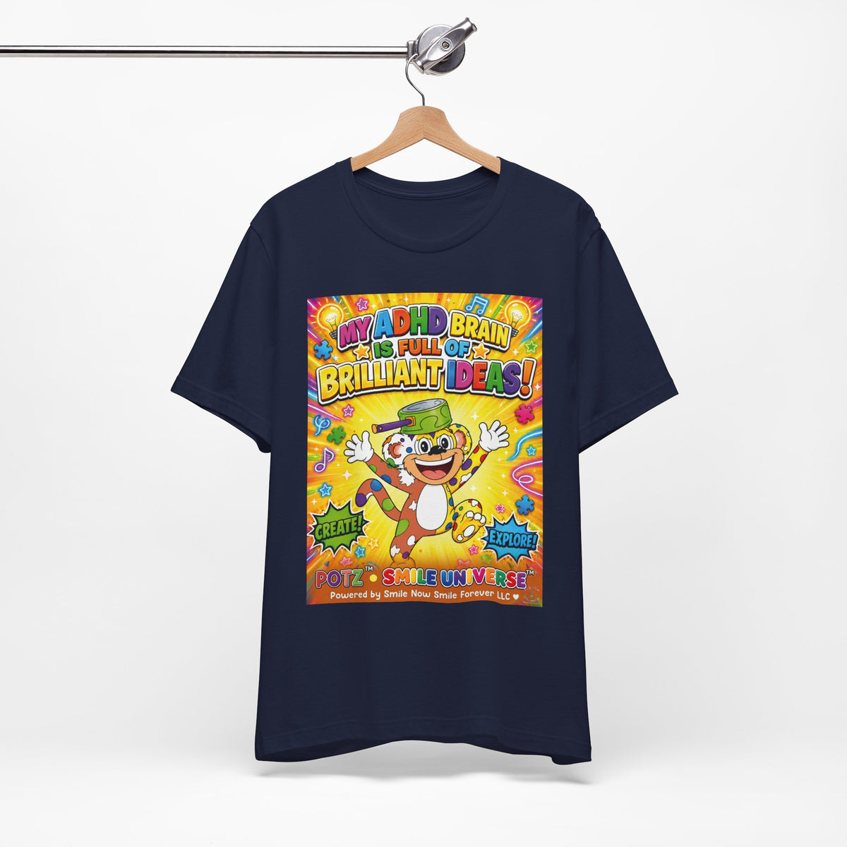 Potz™ Unisex Jersey Short Sleeve Tee – "My ADHD Brain is Full of Brilliant Ideas!" Graphic Tee | Smile Universe Collection