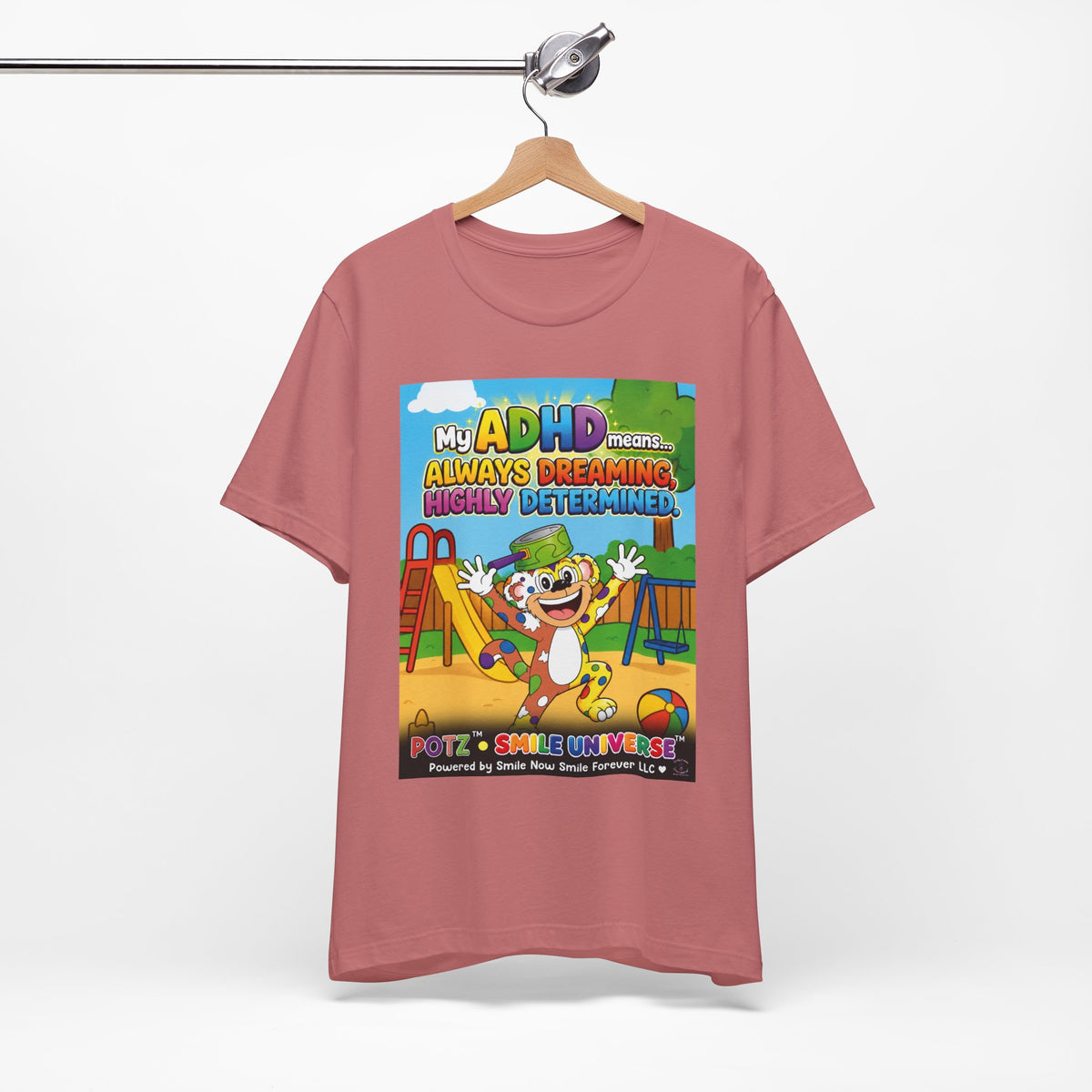Potz™ Unisex Jersey Short Sleeve Tee – "My ADHD Means Always Dreaming, Highly Determined" Graphic Tee | Smile Universe Collection