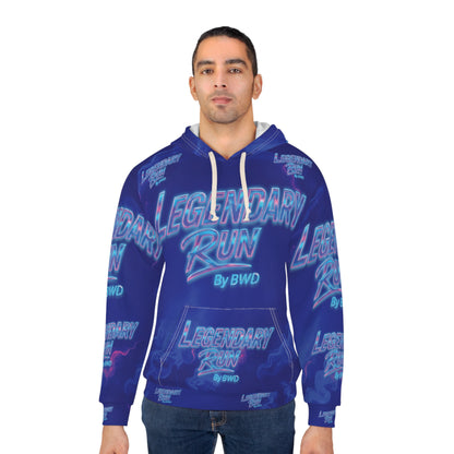 Legendary Run All-Over Print Hoodie — Neon Retro Racing Pullover