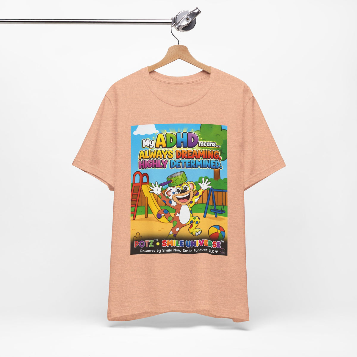 Potz™ Unisex Jersey Short Sleeve Tee – "My ADHD Means Always Dreaming, Highly Determined" Graphic Tee | Smile Universe Collection