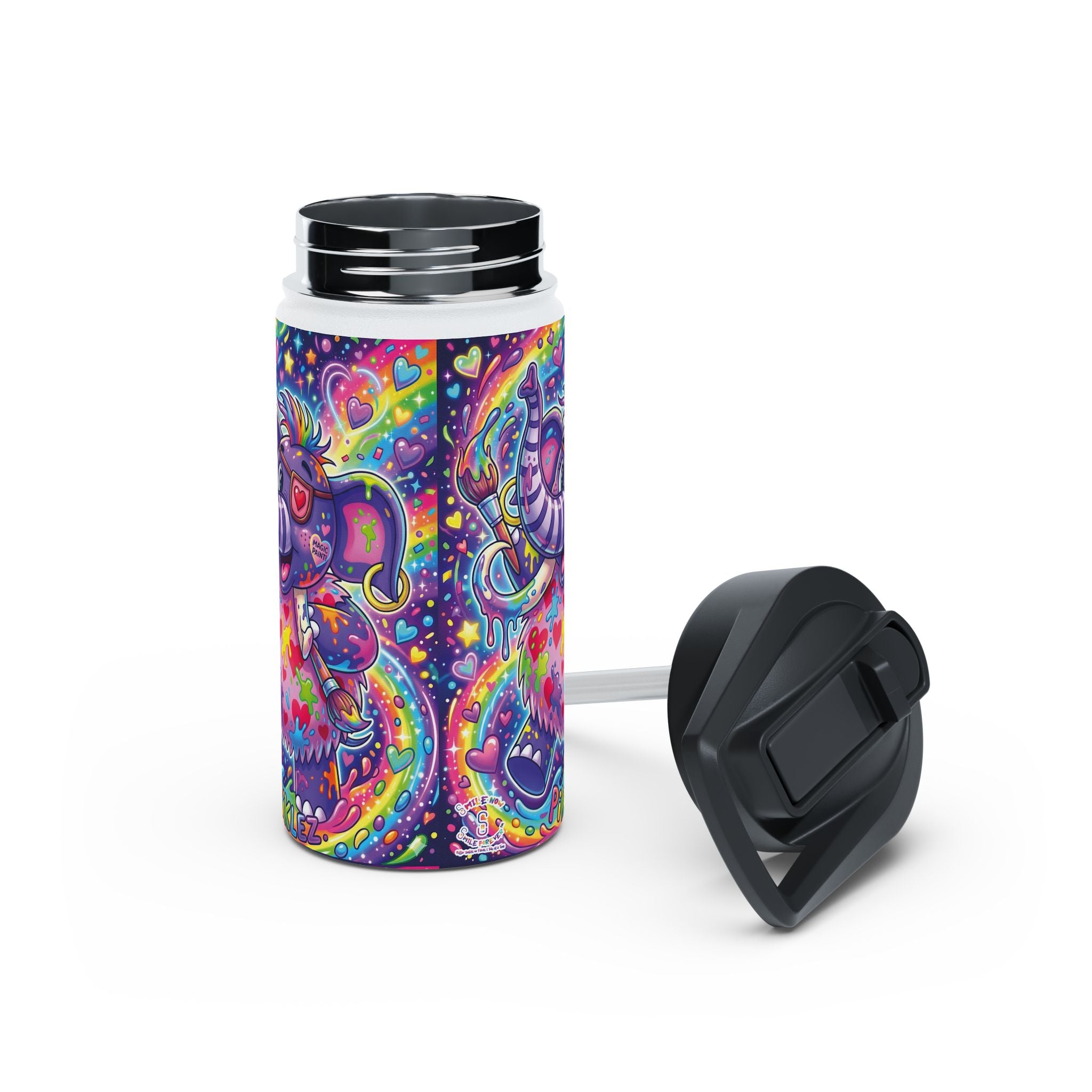 Piklez™ Stainless Steel Water Bottle with Standard Lid – "Magic Paint!" Graphic | Smile Universe Collection
