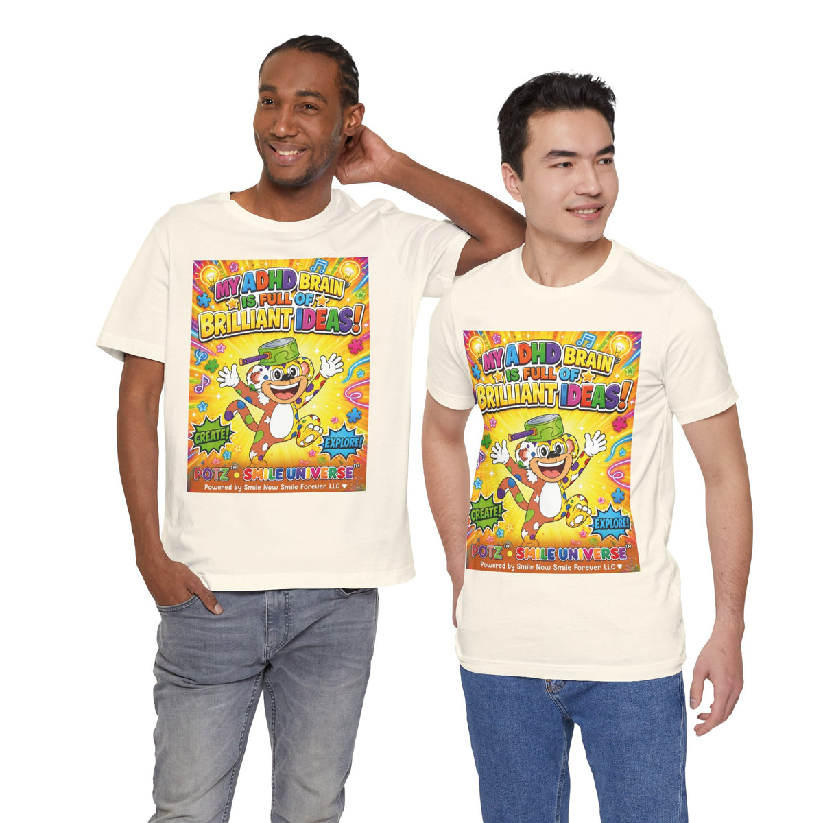 Potz™ Unisex Jersey Short Sleeve Tee – "My ADHD Brain is Full of Brilliant Ideas!" Graphic Tee | Smile Universe Collection