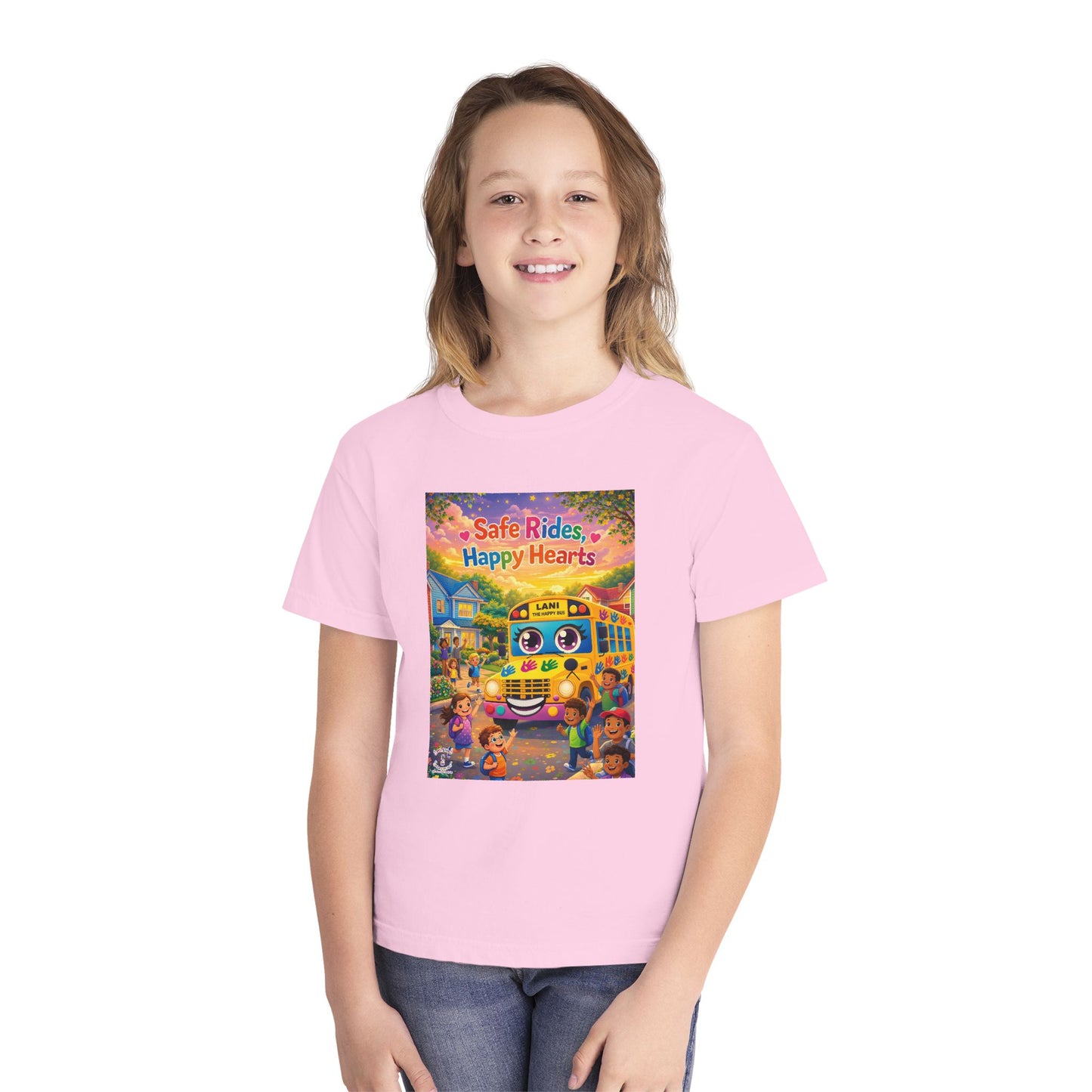 Lani™ Youth Midweight Tee – "Safe Rides, Happy Hearts" Graphic