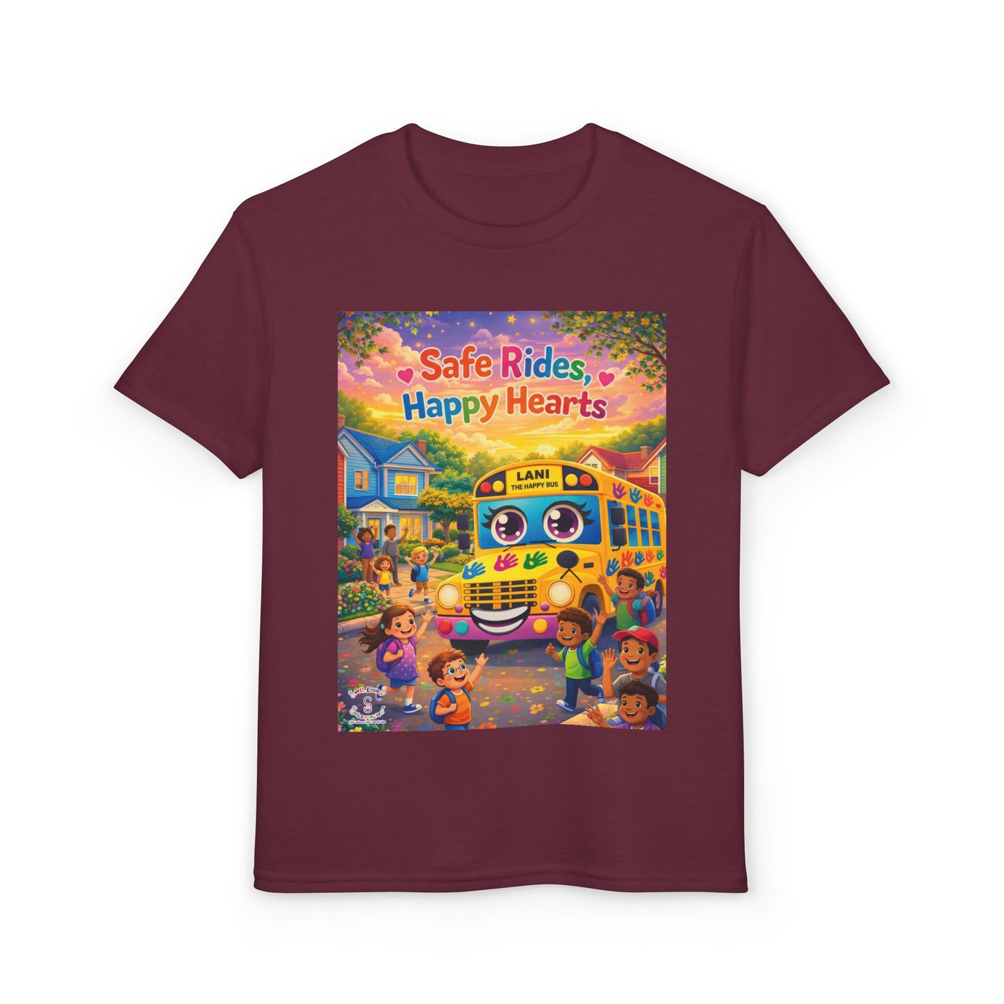 Lani™ Youth DryBlend® T-Shirt – "Safe Rides, Happy Hearts" Graphic
