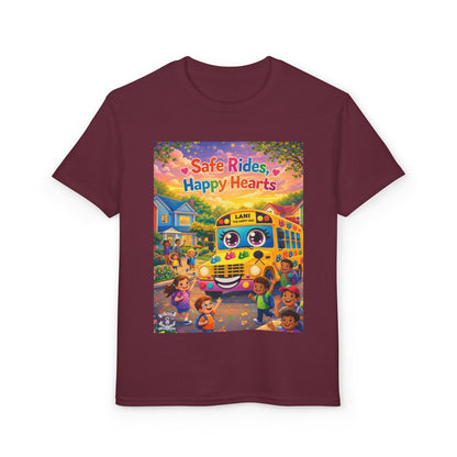 Lani™ Youth DryBlend® T-Shirt – "Safe Rides, Happy Hearts" Graphic