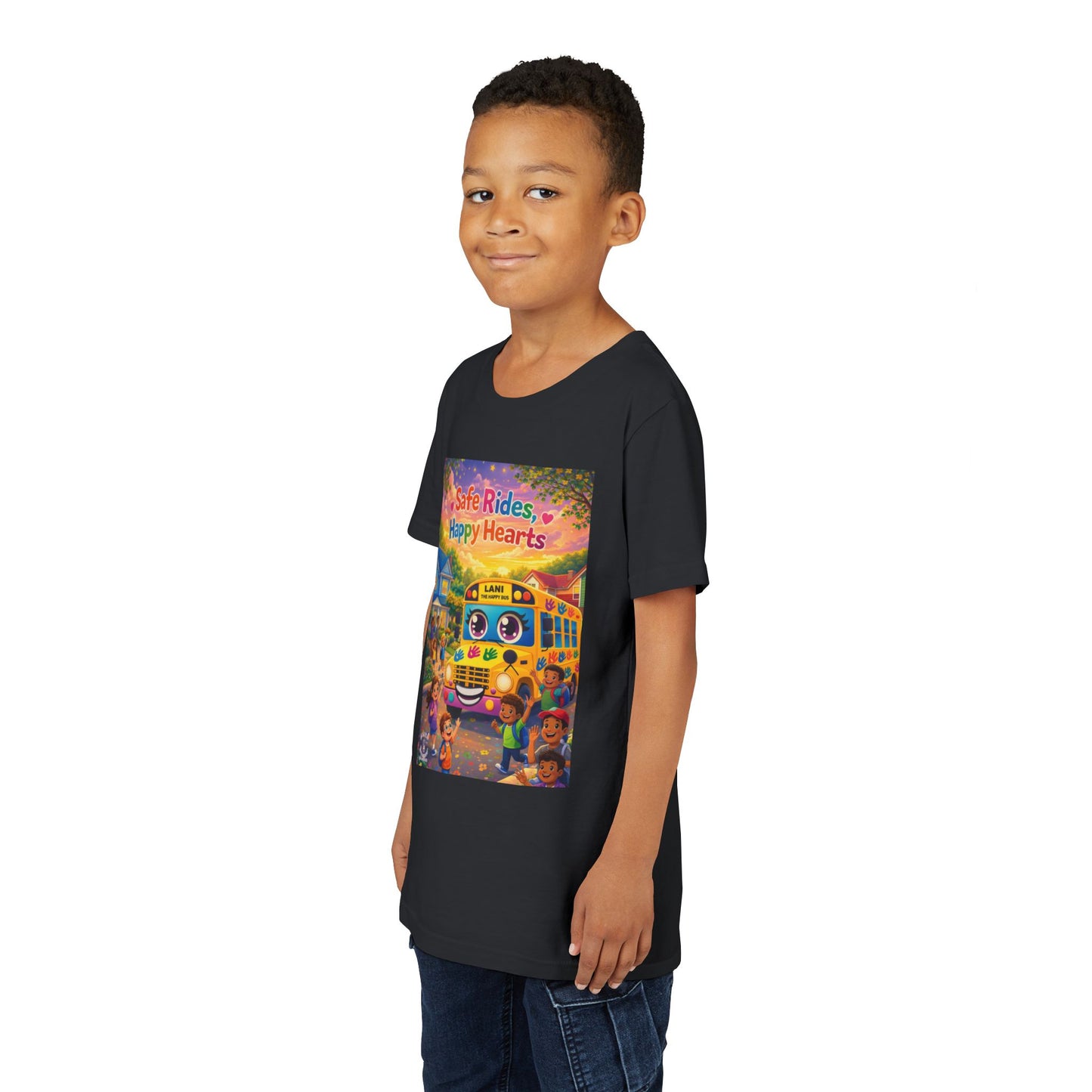 Lani™ Youth Short Sleeve Tee – "Safe Rides, Happy Hearts" Graphic