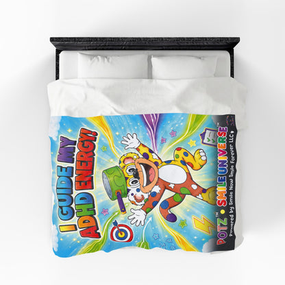 Potz™ Velveteen Plush Blanket – "I Guide My ADHD Energy!" Graphic Throw | Smile Universe Collection