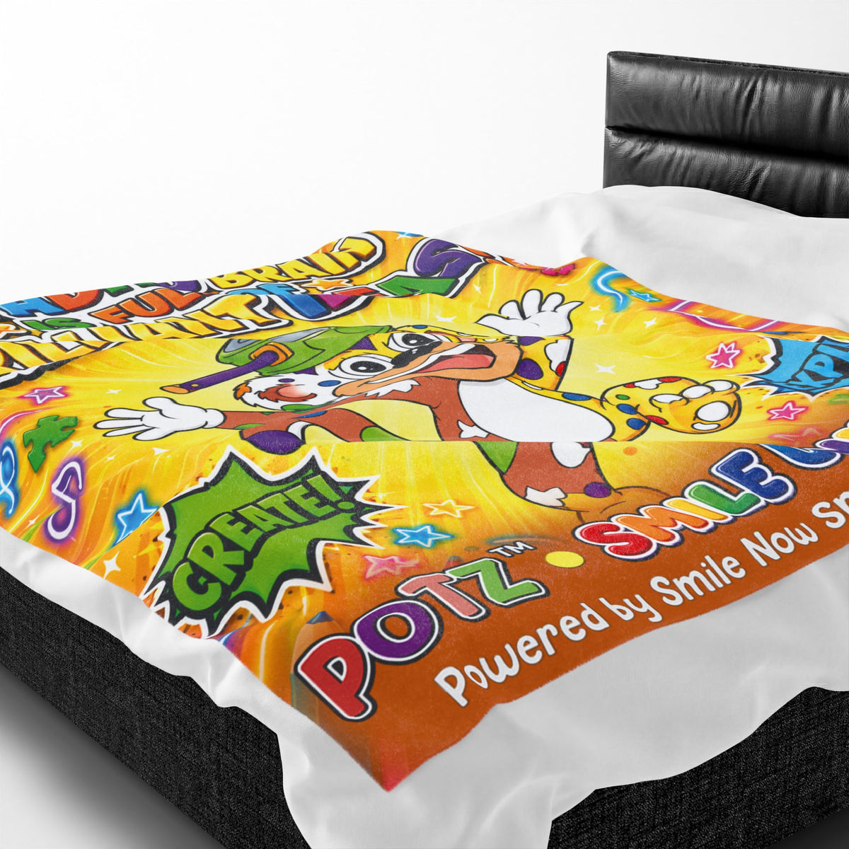 Potz™ Velveteen Plush Blanket – "My ADHD Brain is Full of Brilliant Ideas!" Graphic Throw | Smile Universe Collection