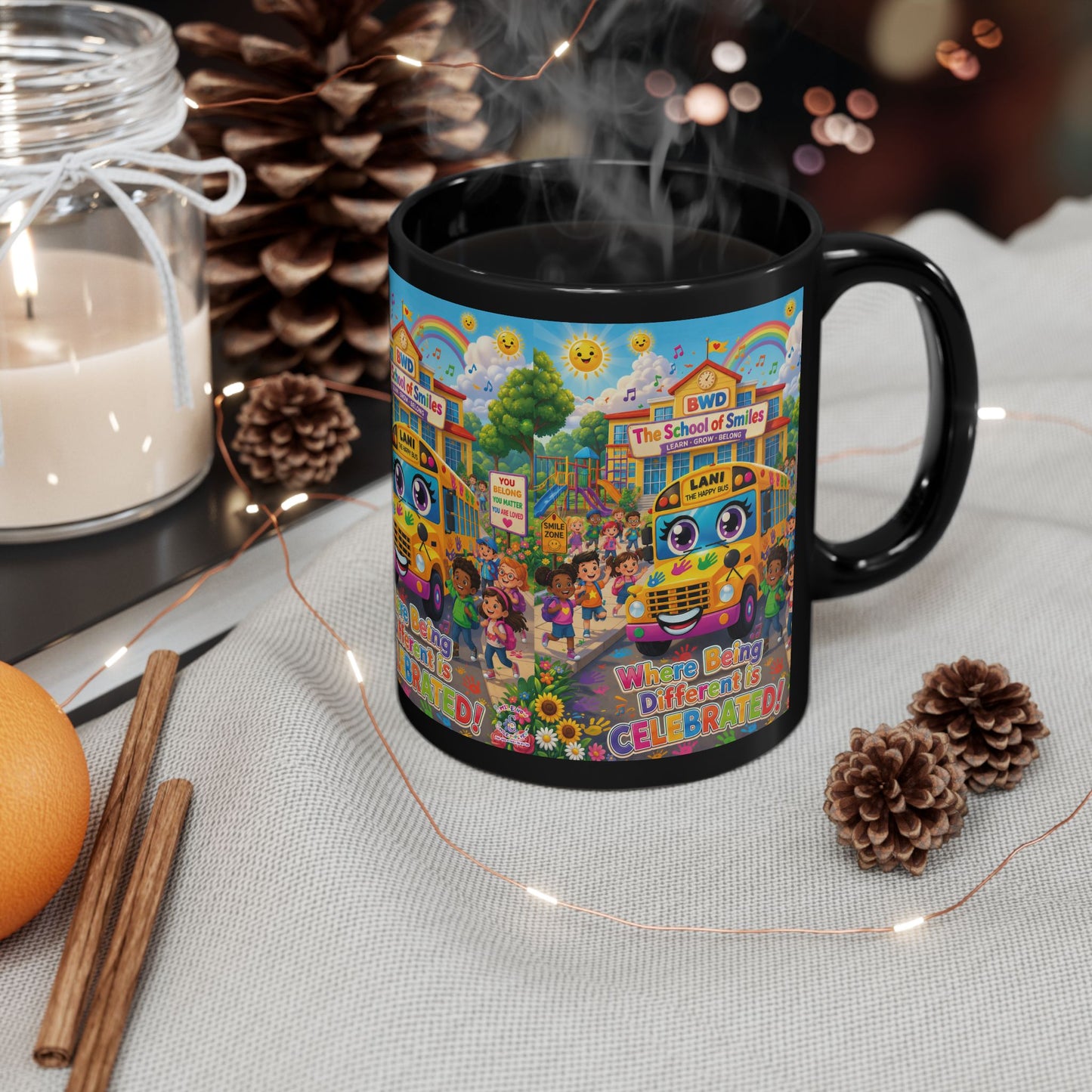 Lani™ Black Mug (11oz & 15oz) – "Where Being Different is CELEBRATED!" Graphic