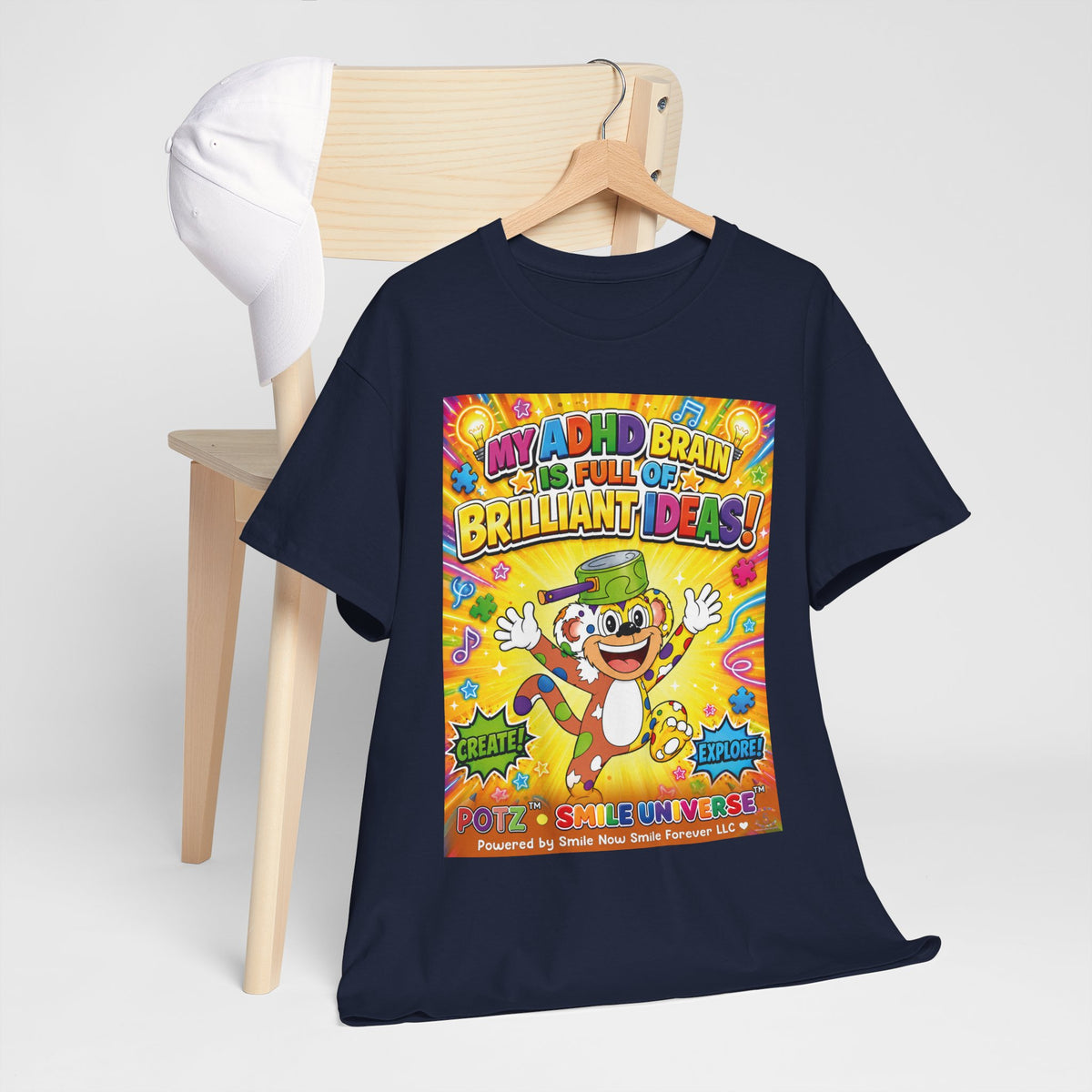 Potz™ Unisex Heavy Cotton™ Tee – "My ADHD Brain is Full of Brilliant Ideas!" Graphic Tee | Smile Universe Collection