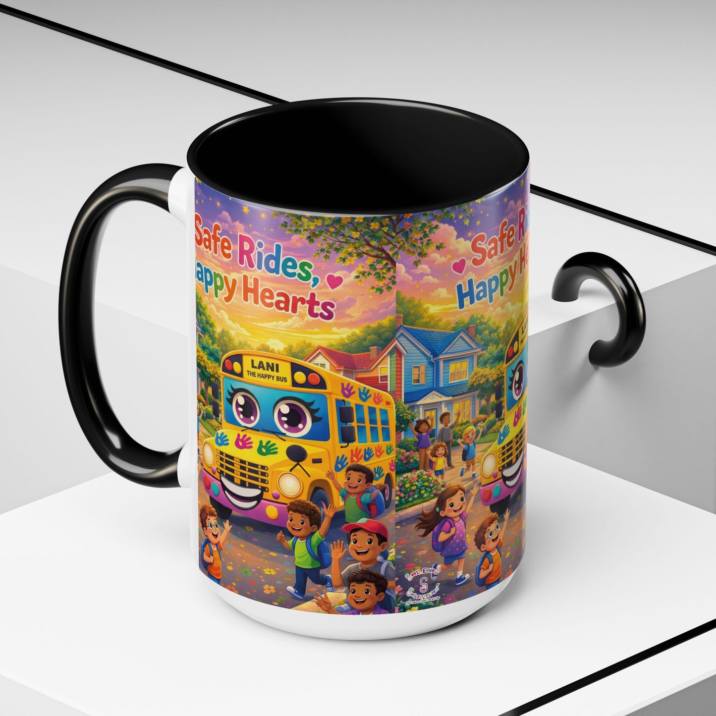 Lani™ Accent Coffee Mug (11oz & 15oz) – "Safe Rides, Happy Hearts" Graphic