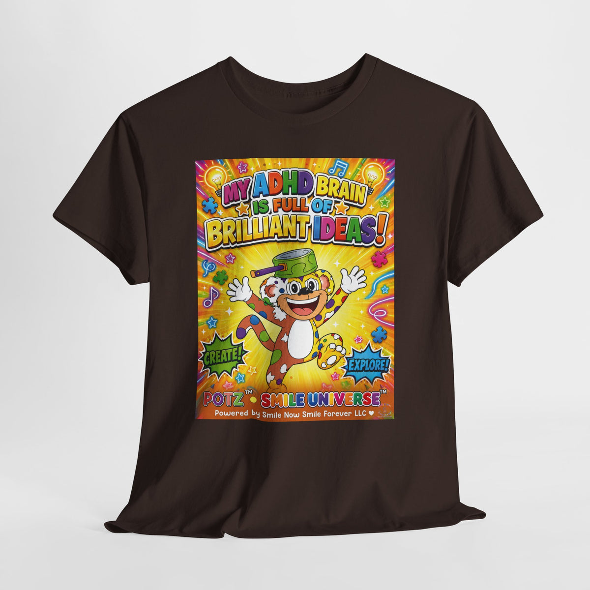 Potz™ Unisex Heavy Cotton™ Tee – "My ADHD Brain is Full of Brilliant Ideas!" Graphic Tee | Smile Universe Collection