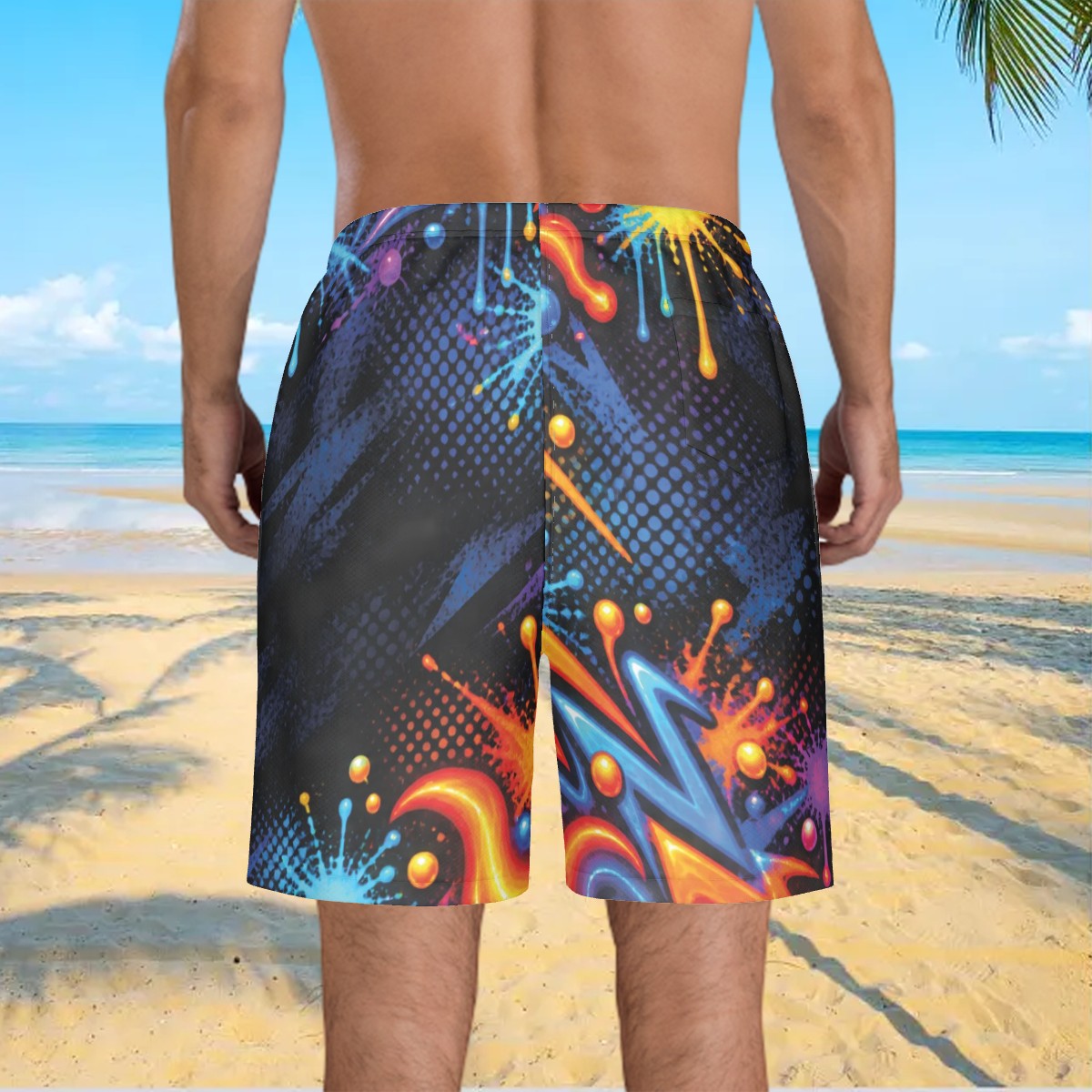 Men’s Beach Shorts AOP – Inspiring Mindz Beyond Psychedelic Graffiti Swim Trunks